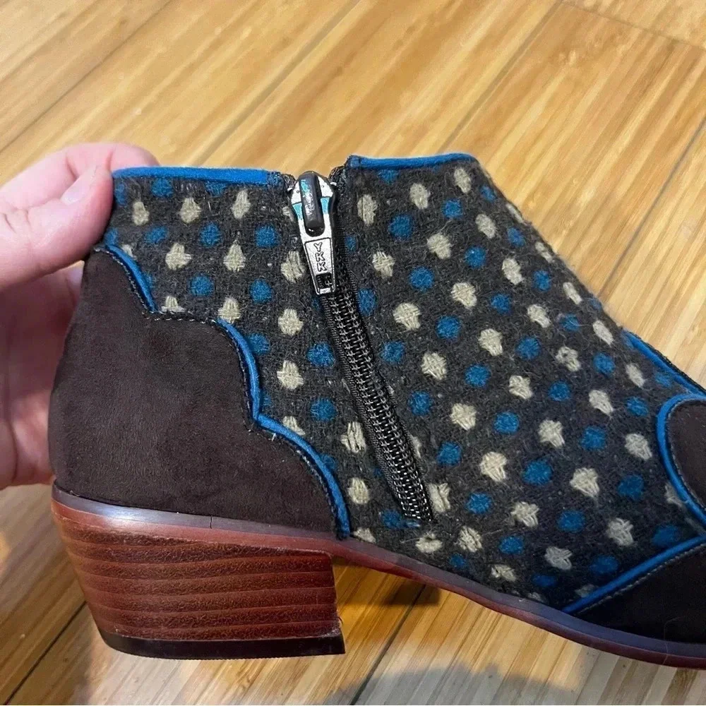 RUBY SHOO Juliette Artsy Boho Suede Wool Cowgirl Polka Dot Booties